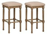 Ravenna Home Ferris Nailhead Wood Detailed Bar Stool, 29.3"H, Weathered Oak with Linen Fabric (2 Pac | Amazon (US)