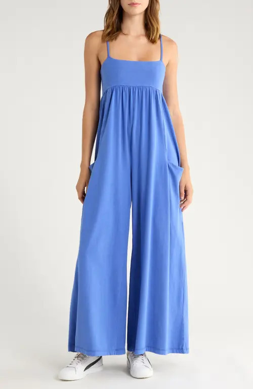 Free People Hot Shot Strappy Stretch Cotton Jumpsuit in Pulse at Nordstrom, Size Small | Nordstrom