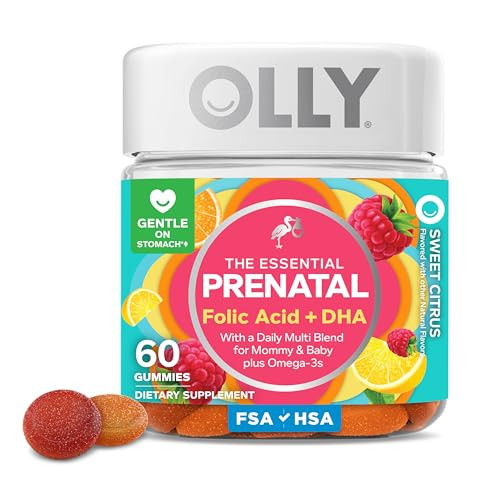 OLLY Prenatal Multivitamin Gummy, Supports Healthy Growth and Brain Development, Folic Acid, Vitamin D, Omega 3 DHA, Chewable Supplement, Citrus Berry Flavor, 30 Day Supply - 60 Count | Amazon (US)