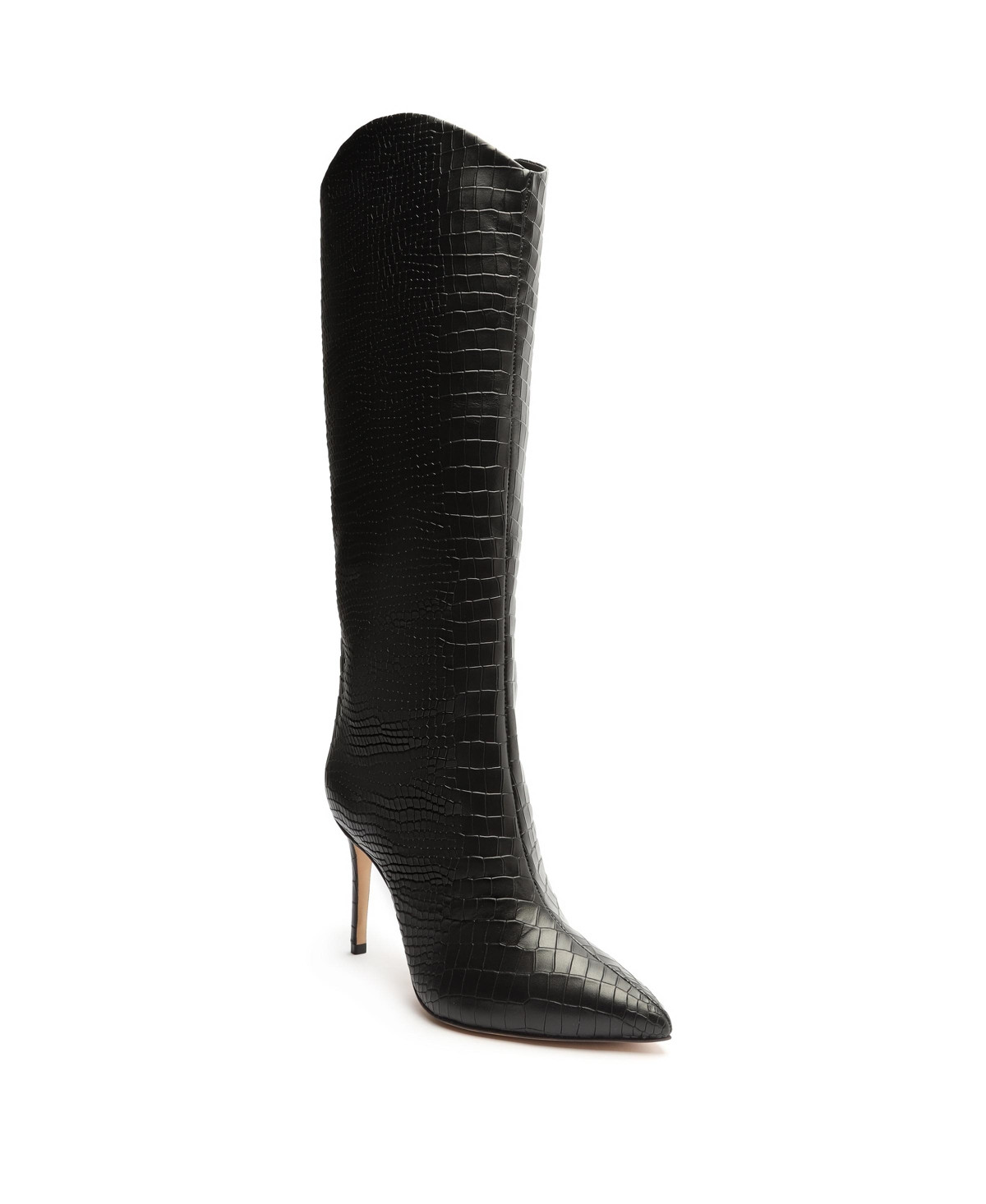 Schutz Women's Maryana Crocodile Embossed Knee High Stiletto Leather Boots - Black | Macy's
