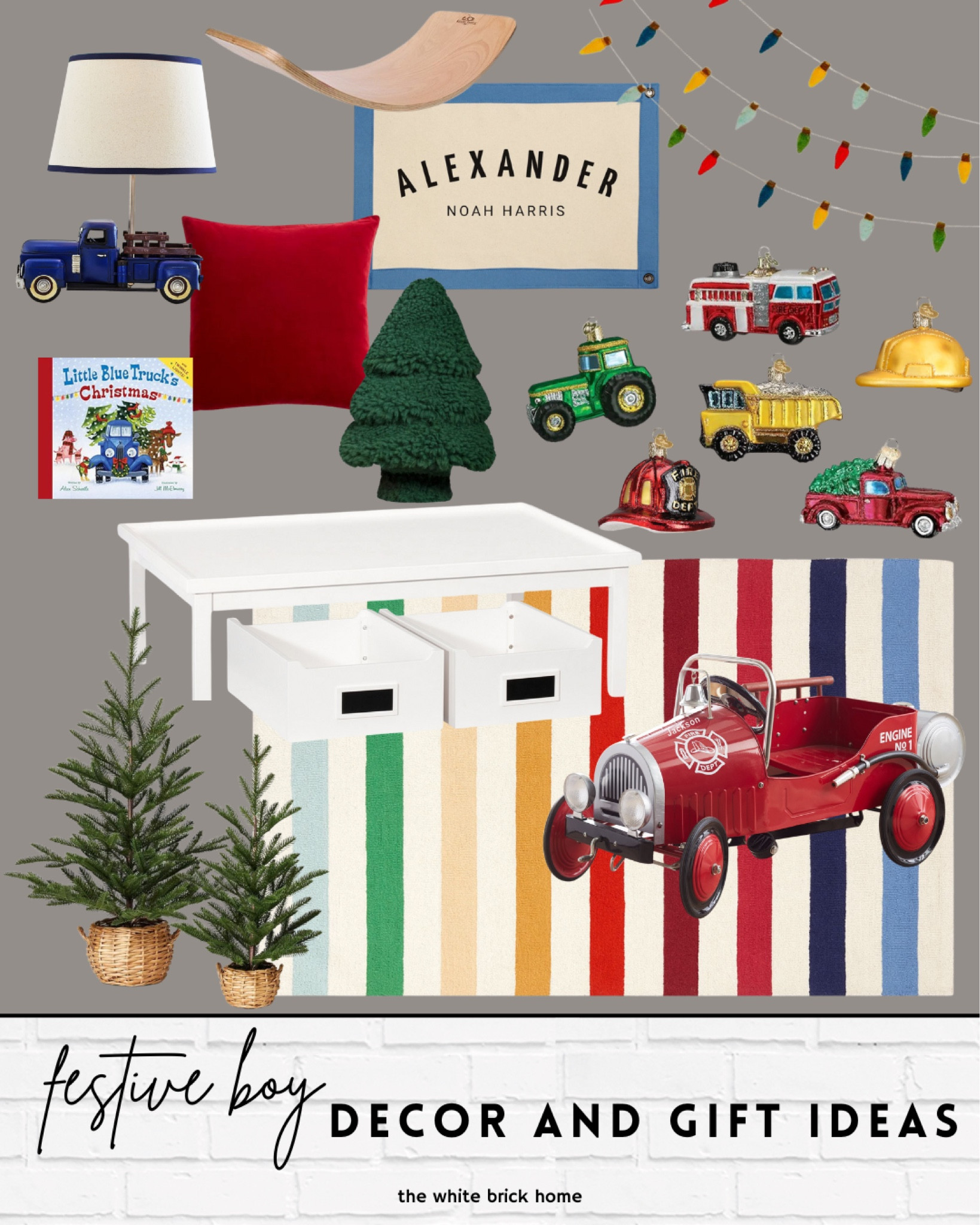 Adorable and festive finds for a little boys bedroom this holiday season 🎄❤️

Boy bedroom, gift guide toddler boy, boy bedroom rug, play table, train table, boy ride on toy, boy ornaments, wall name flag Etsy, boy bedroom decor truck, truck ornaments, boy gift guide. 

#LTKGiftGuide #LTKSeasonal #LTKkids
