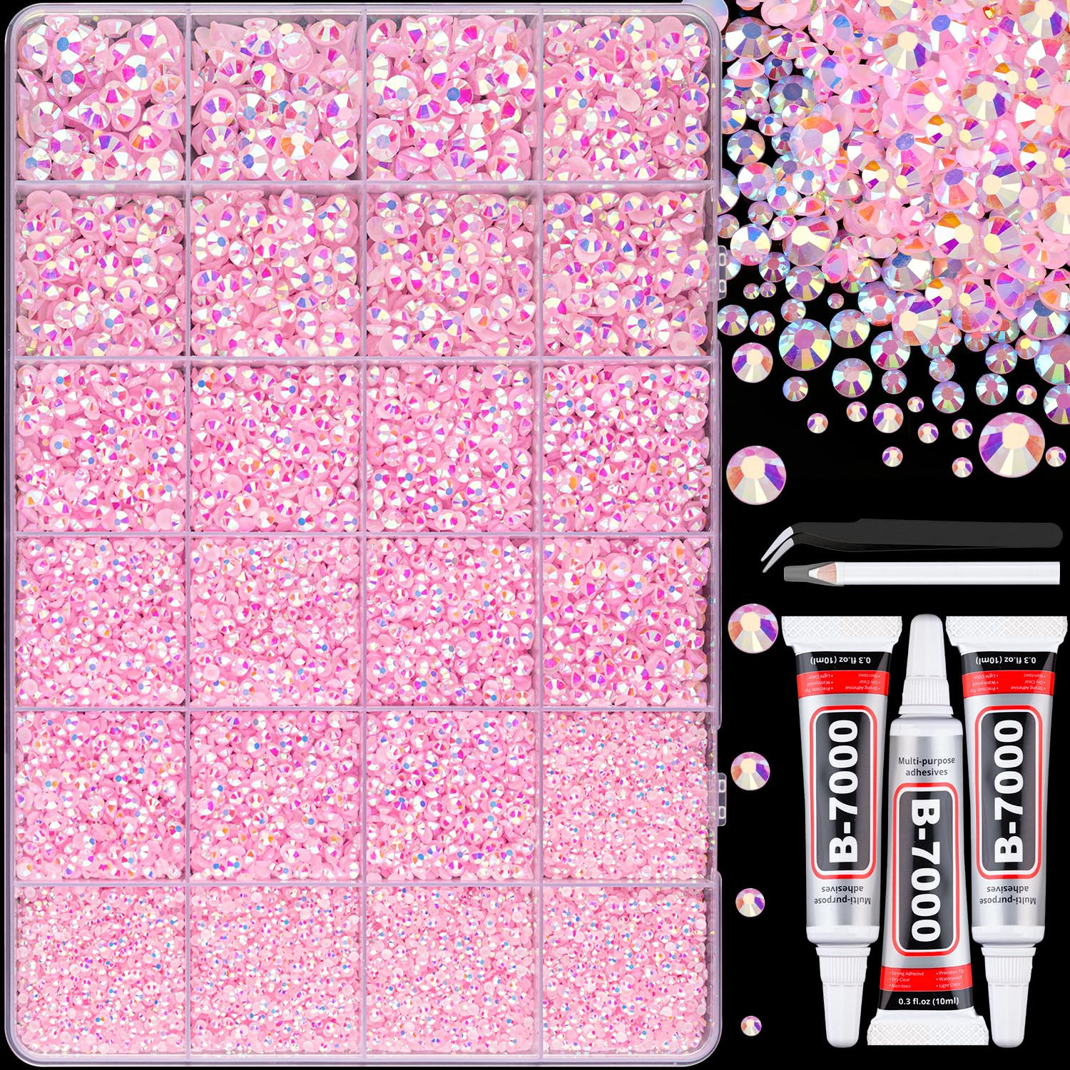 30000Pcs Resin Jelly Rhinestones with Tweezers for Crafting, Light Pink AB Flatback Gems, Bedazzl... | Amazon (US)