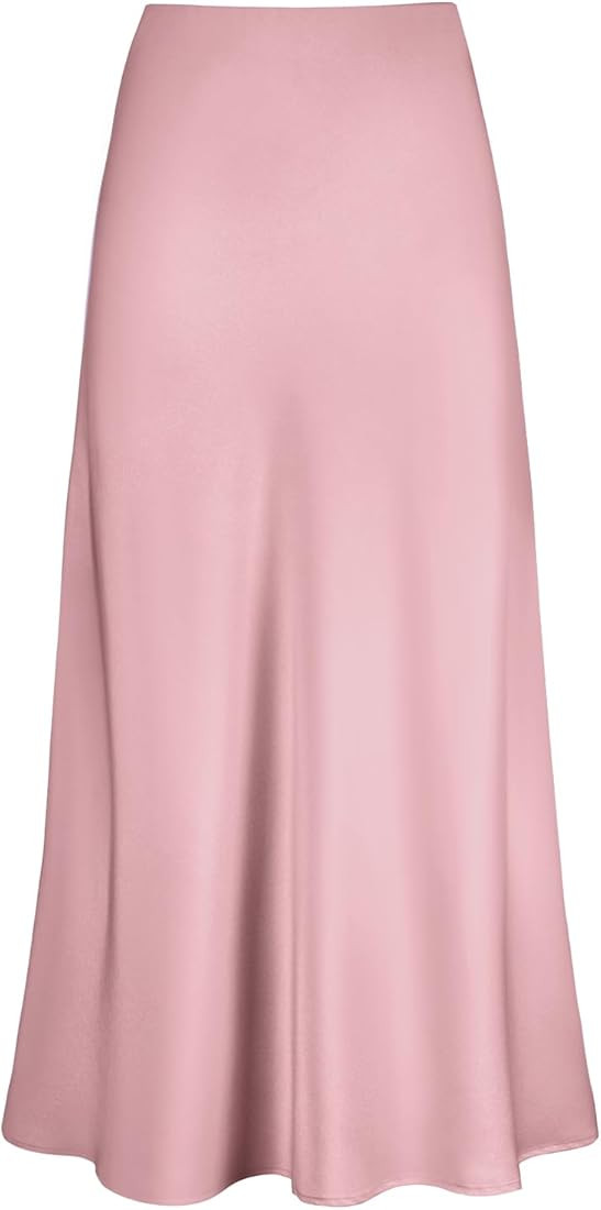 Outoshe Women's Satin High Waisted Maxi Skirts Hidden Elasticized Waistband A Line Long Skirt | Amazon (US)