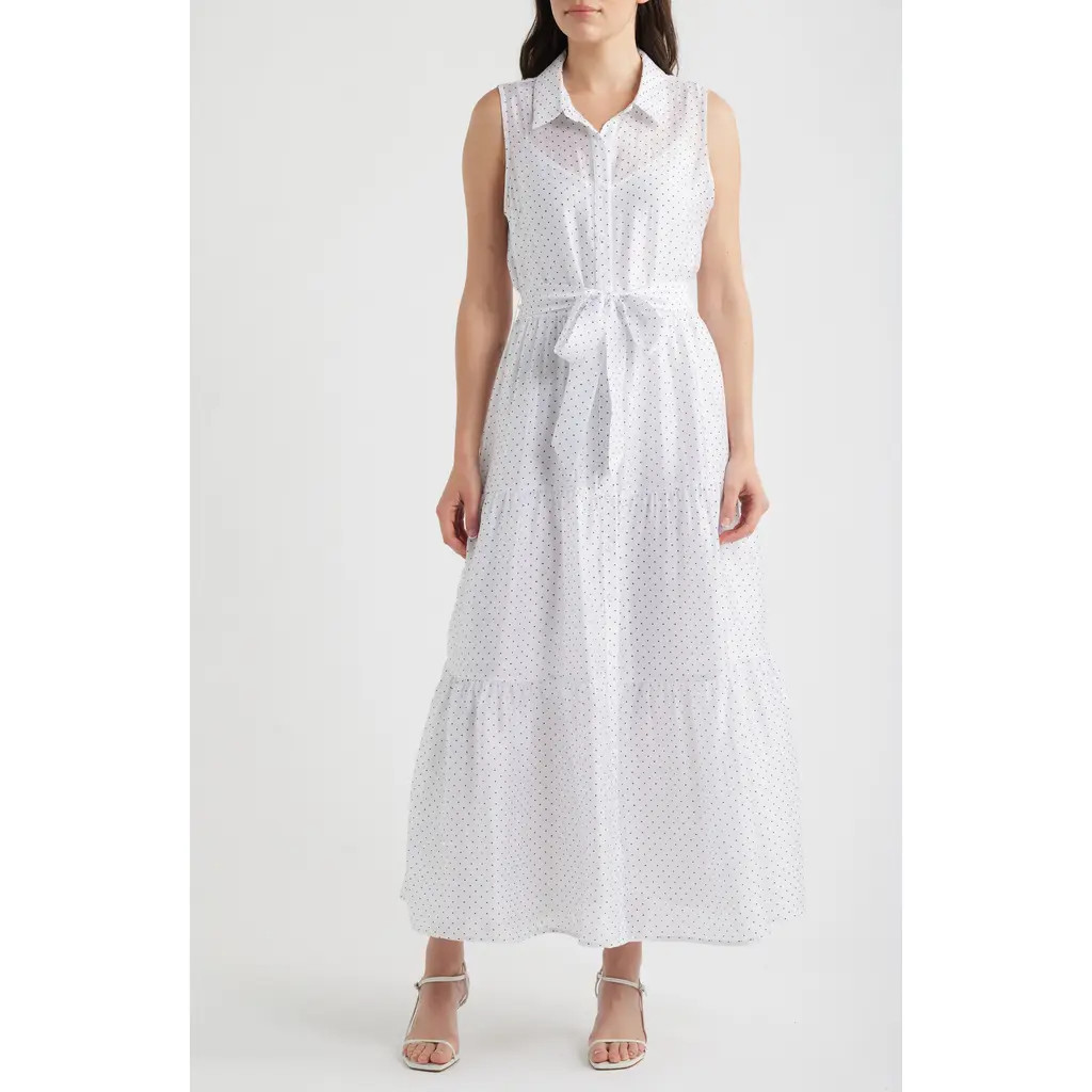 halogen(r) Polka Dot Midi Shirtdress in Bright White at Nordstrom, Size Xx-Small | Nordstrom