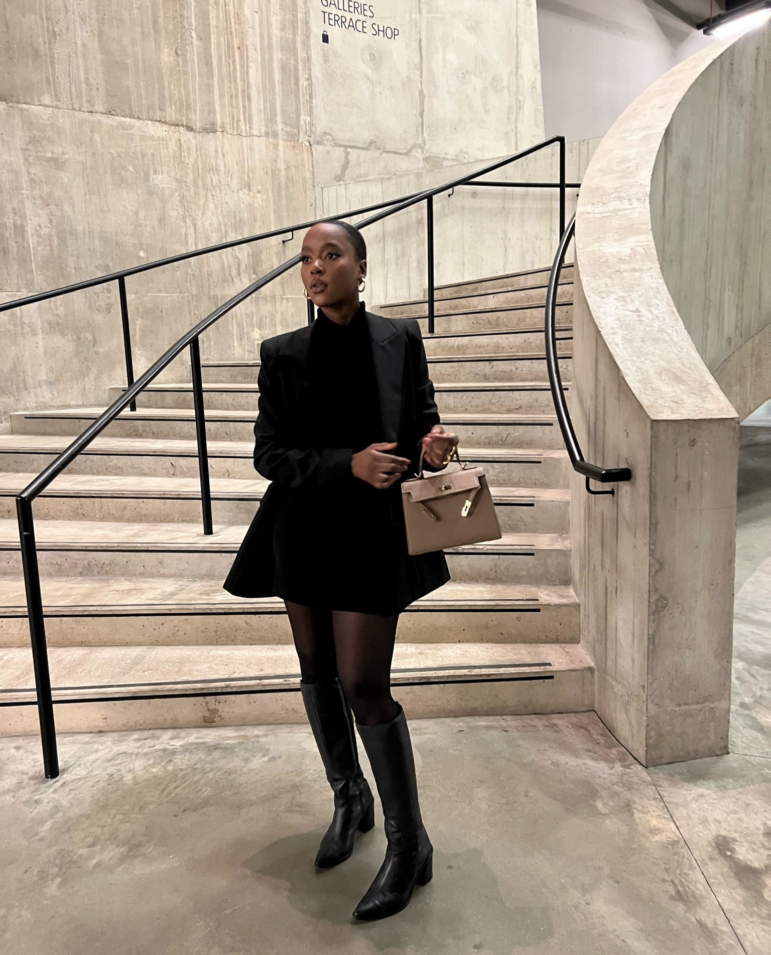 Black outfit, monochrome style, black boots, autumn winter outfit, formal outfit, boots and tights, black blazer, roll neck 

#LTKstyletip #LTKeurope #LTKSeasonal