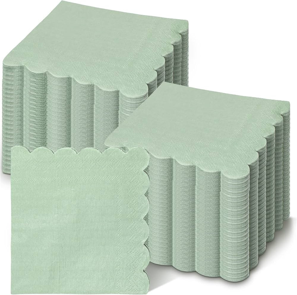 Kisston 400 Pcs Sage Green Scalloped Cocktail Napkins 5 x 5 Inch 2 Ply Disposable Paper Napkins B... | Amazon (US)