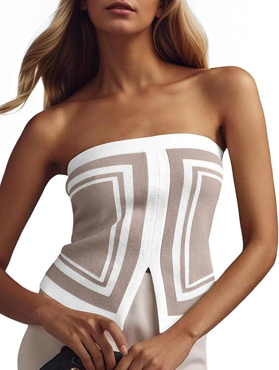 Ythomm Womens Color Block Crop Tube Tops Sleeveless Strapless Slit Front Summer Knit Bandeau Tops... | Amazon (US)