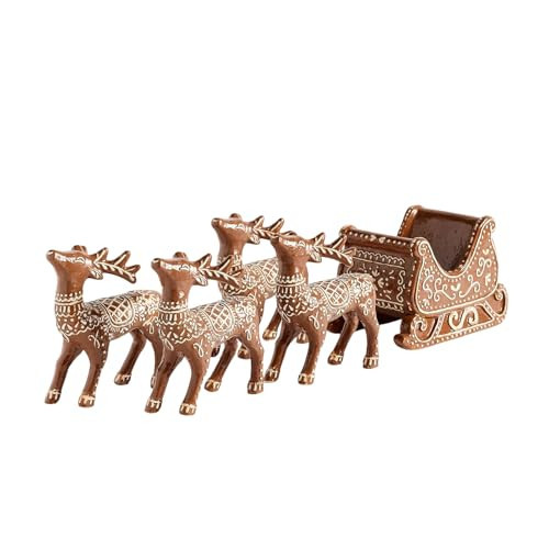 MRGIINRI Handcrafted Gingerbread Christmas Decorations Christmas Reindeer Figurines Train Resin Gingerbread Deer Statue Living Room Mantel Table Decor Gifts (Reindeer) | Amazon (US)