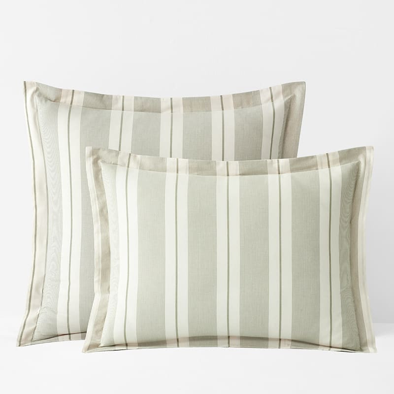 Wide Stripe Classic Cool Cotton Percale Sham - Moss Green, Euro | The Company Store