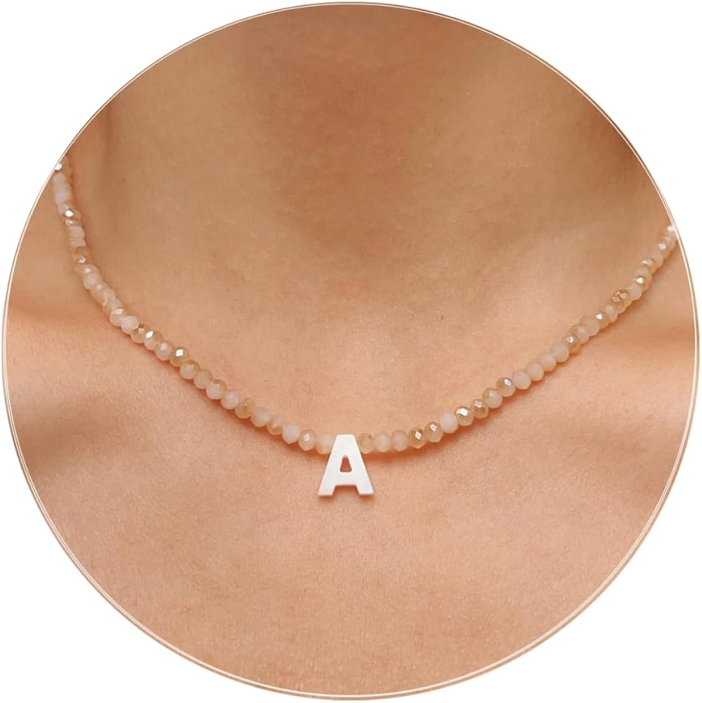 Beaded Initial Choker Necklace for Women Boho Shell Initial Letter Necklace Summer Beach Layering... | Amazon (US)