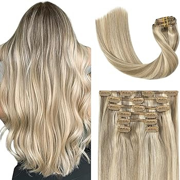 UGOTRAYS Blonde Clip in Hair Extensions Real Human Hair - 22 inch 70g Ash Blonde Mixed Bleach Blo... | Amazon (US)