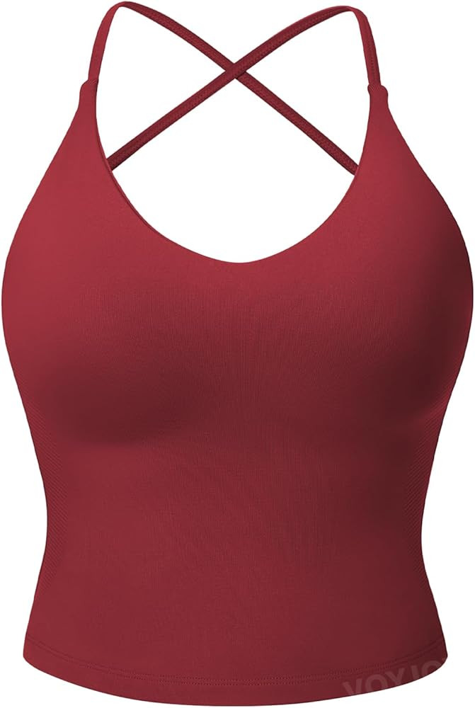 VOYJOY Women's Workout Tank Top V Neck Padded Sleeveless Backless Crop Tops with Adjustable Spagh... | Amazon (US)