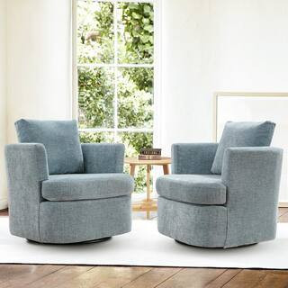32 in. W Blue Chenille Swivel Accent Barrel Chair Upholstered Armchair Comfy Sofa Chair 360°Club Chair(set of 2) | The Home Depot