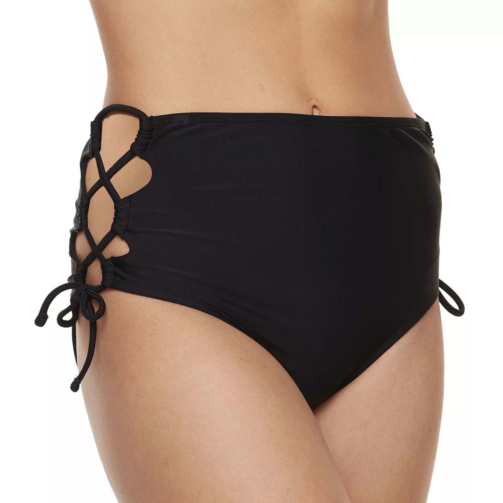 Mix and Match Strappy High-Waisted Bikini Bottoms, Girl's, Size: Small, Black | Kohl's