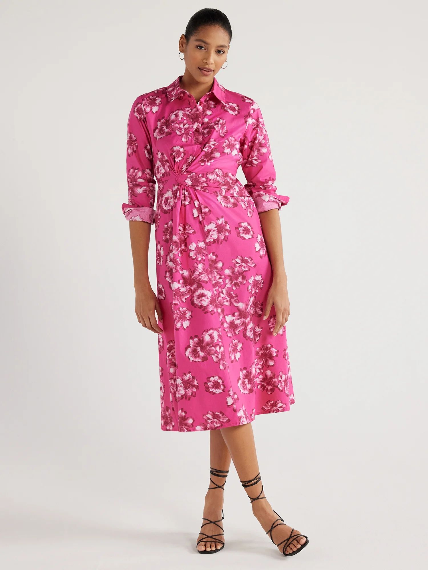 Scoop Women's Side Knot Poplin Midi Shirtdress, Sizes XS-XXL | Walmart (US)