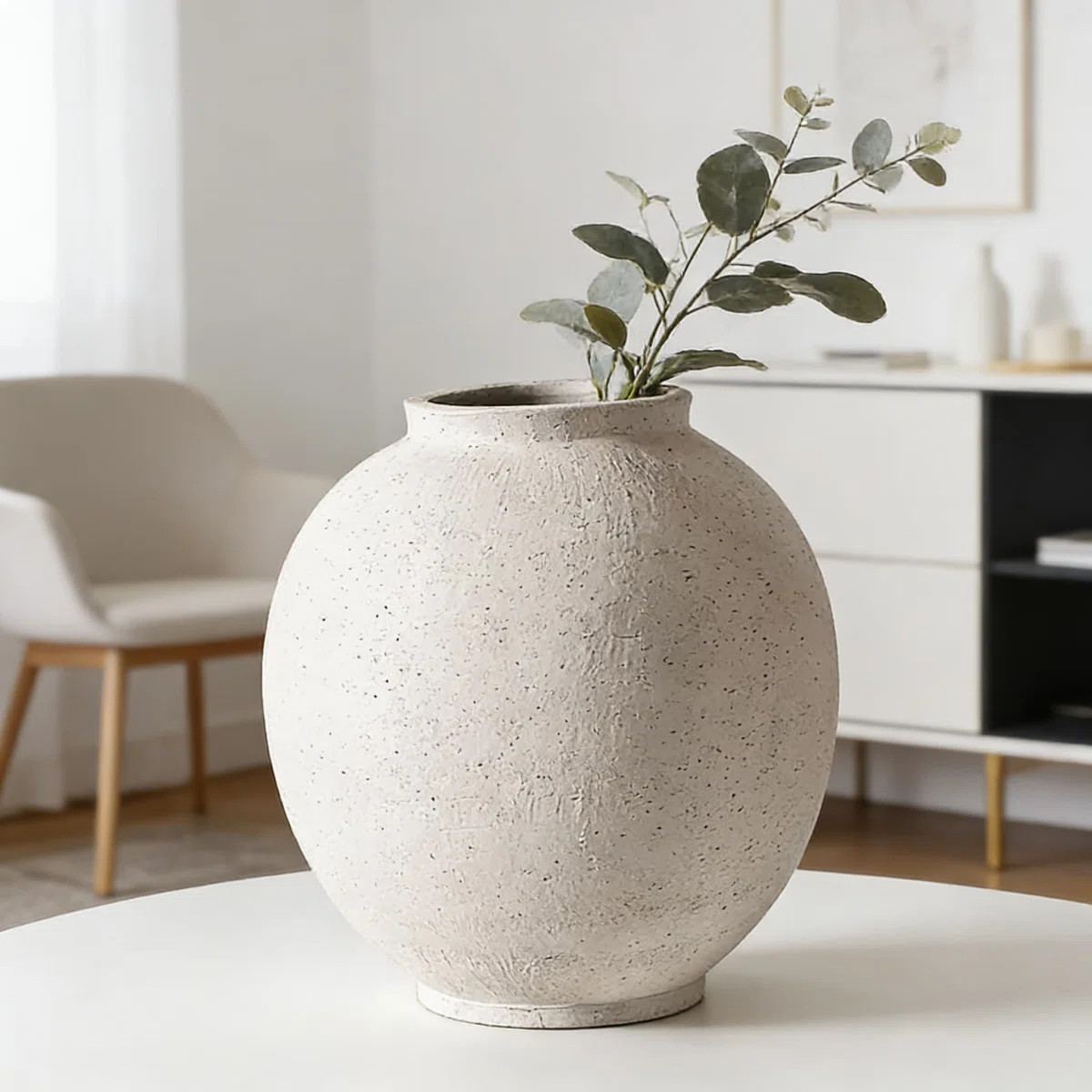 Large Farmhouse Ceramic Vase - 9.8 Inch Tall Rustic White Vase For Home Decor, Handmade Terracott... | Wayfair North America