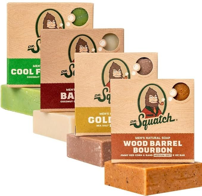 Dr. Squatch Men's Soap Variety 4 Pack - Wood Barrel Bourbon, Gold Moss, Bay Rum, Cool Fresh Aloe | Amazon (US)