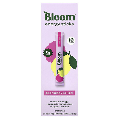 Bloom, Energy Sticks, Raspberry Lemon, 10 Stick Packs, 0.16 oz (4.6 g) Each | iHerb