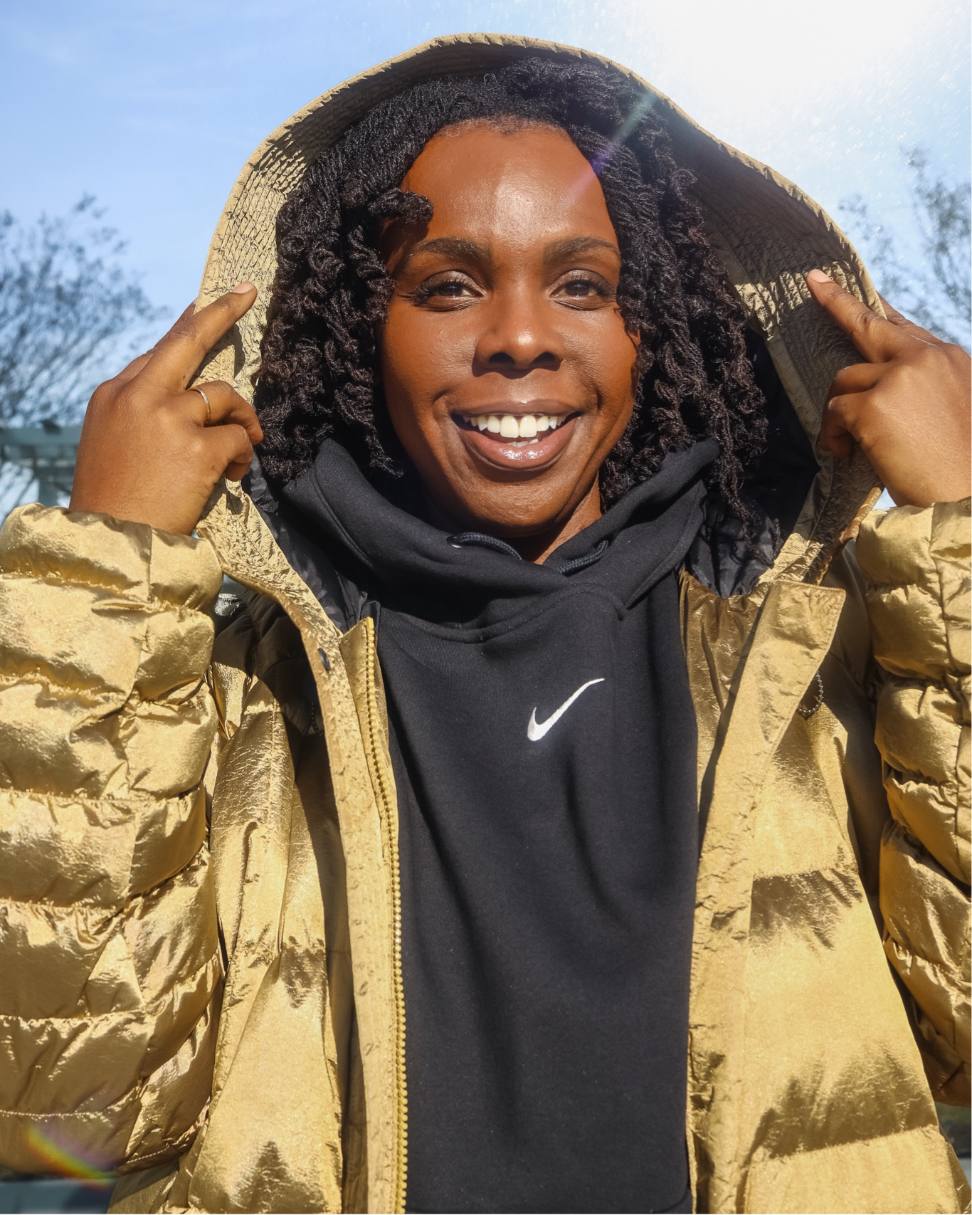 Jacket: XL, Hoodie: XL  For reference my sizes are:  Height: 5’10 Top: size 14 Bottom: size 18 Shoe: 11 wide 