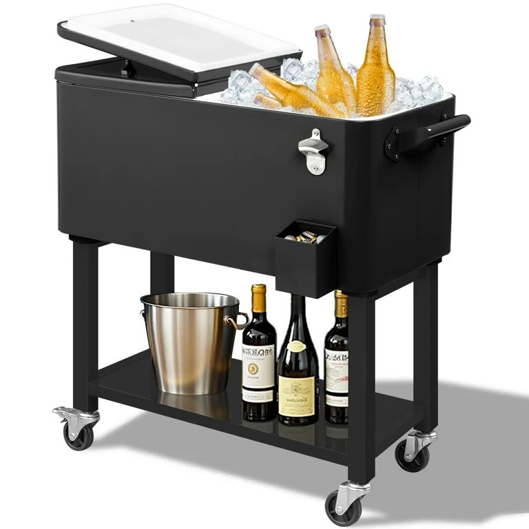 Ktaxon 80 Qt Rolling Ice Chest Cooler Cart Outdoor Trolley with Storage Shelf, Bottle Opener & Ca... | Walmart (US)