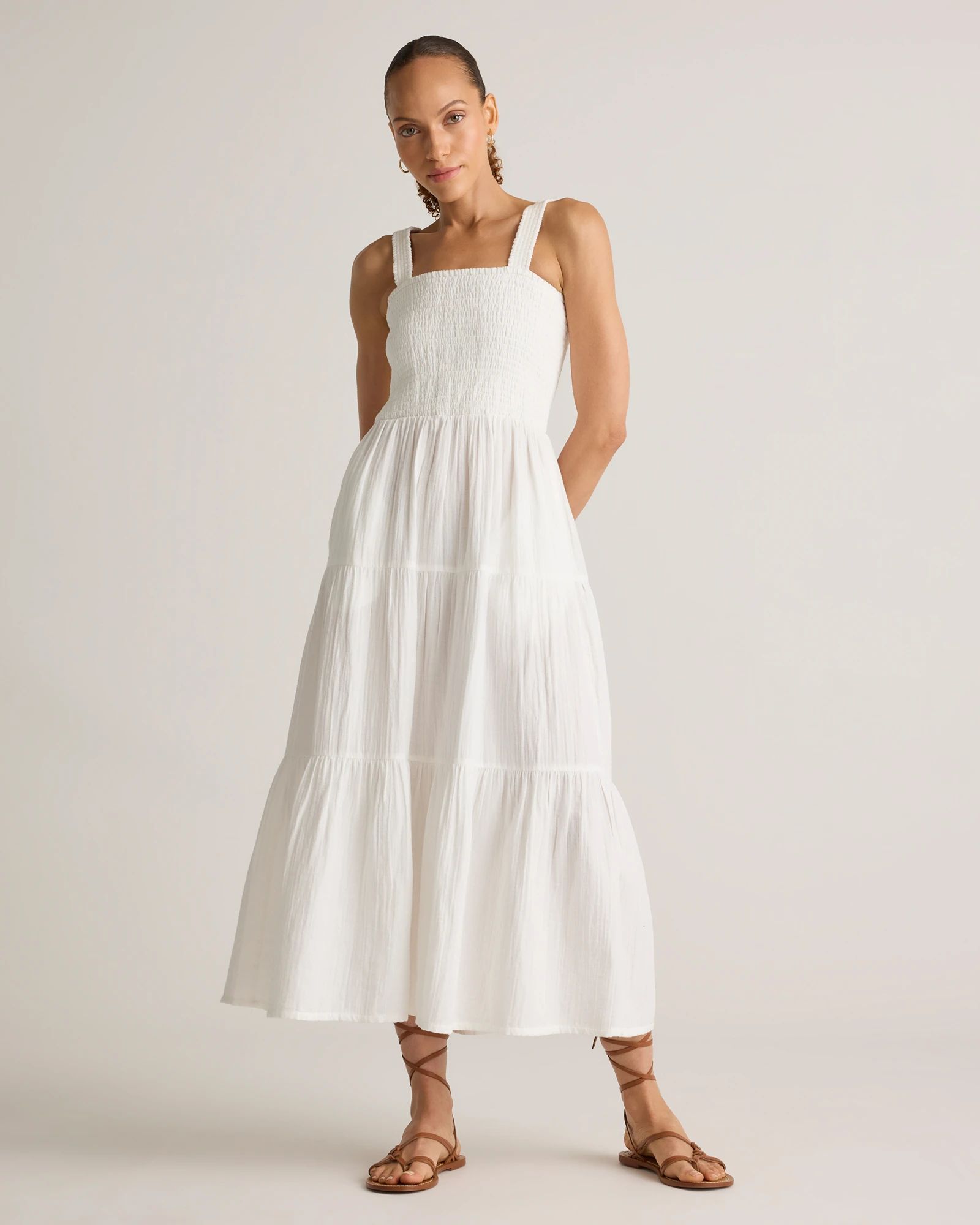 100% Organic Cotton Gauze Smocked Sleeveless Maxi Dress | Quince