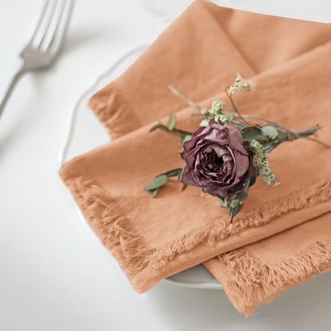 Ayuzawa Handmade Cloth Napkins 100% Cotton Napkins with Fringe，Delicate Handmade Cloth Napkins ... | Amazon (US)
