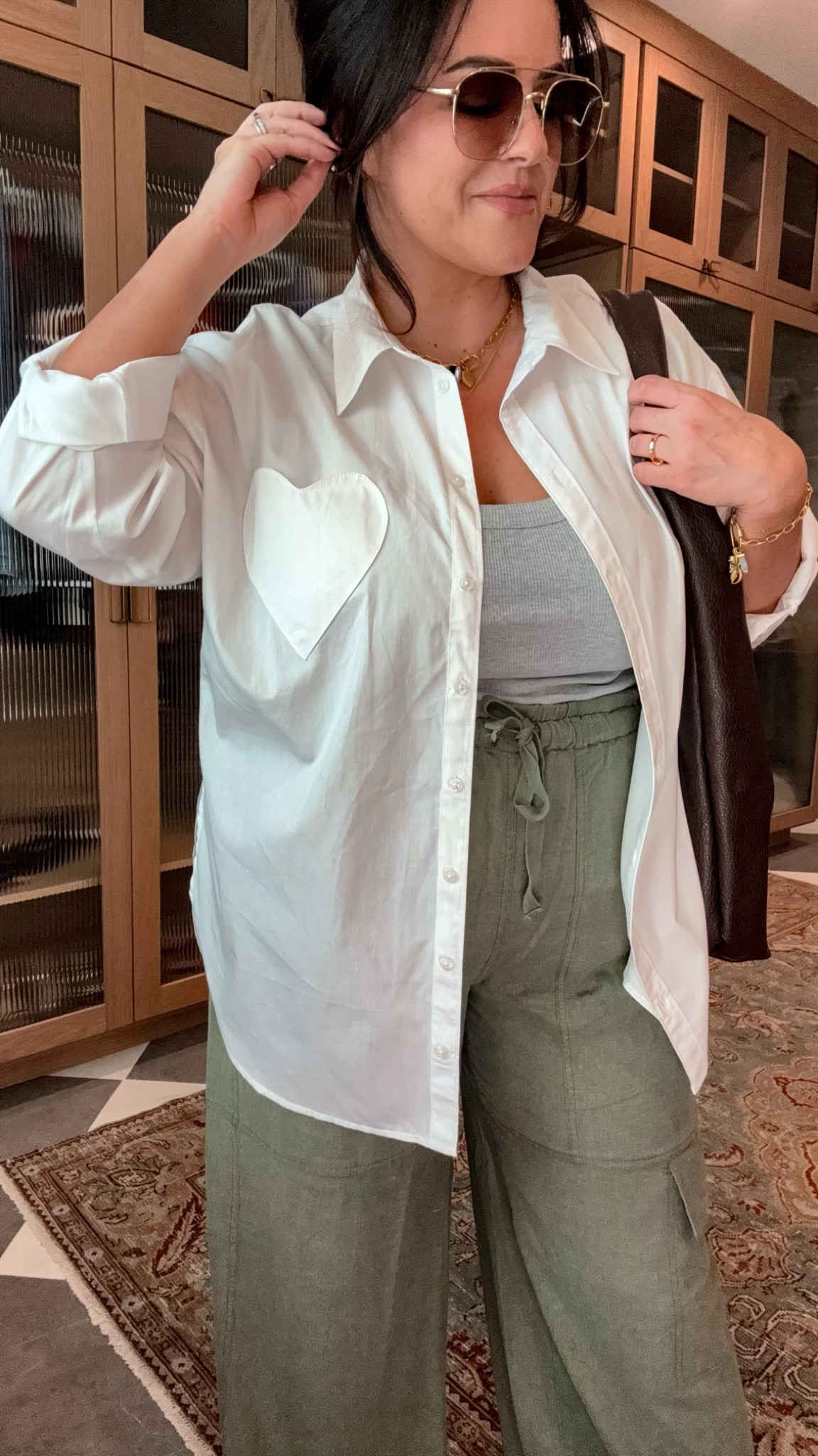 Midsize outfit inspo from the Anthropologie sale - size 14 - summer fashion (wearing an xl in the baby tee and cargo pants. Large in the white button down runs oversized. Code: TRULY20) 

#LTKMidsize #LTKSaleAlert #LTKStyleTip