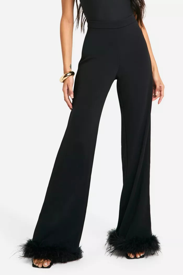 Feather Trim Cropped Skinny Pants | boohoo (US & Canada)