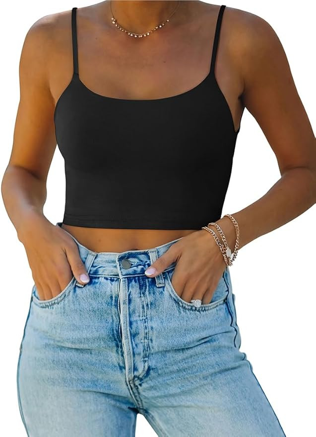 REORIA Women’s Sexy Adjustable Spaghetti Strap Double Lined Seamless Camisole Tank Yoga Crop To... | Amazon (US)