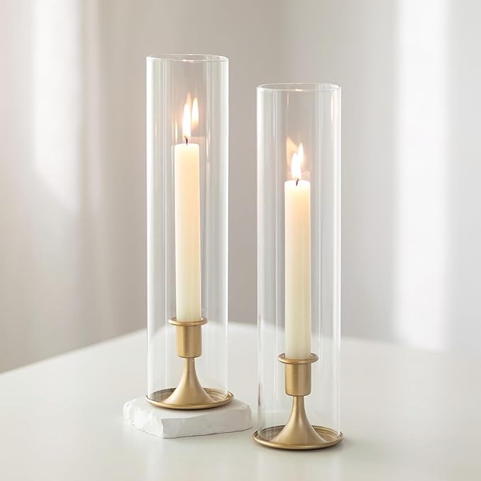 Romadedi Hurricane Candlestick Holders Gold - Taper Candle Holders Tall Clear Glass Cylinder for ... | Amazon (US)