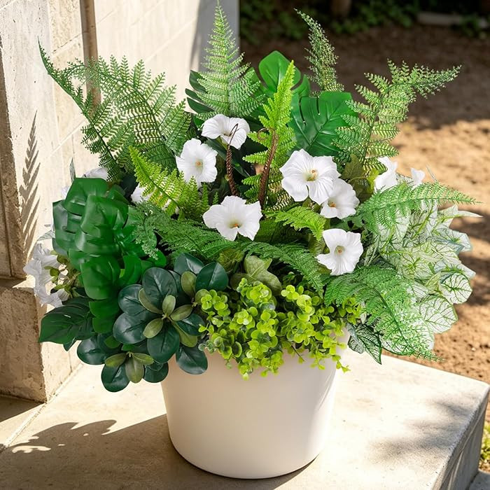 Hrobek Outdoor Faux Plants UV Resistant - 8 Bouquets Realistic Artificial Eucalyptus Fern Morning... | Amazon (US)