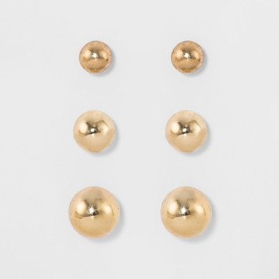 Women's Fashion Trio Stud Ball Earring Set 3pc - A New Day™ Gold | Target