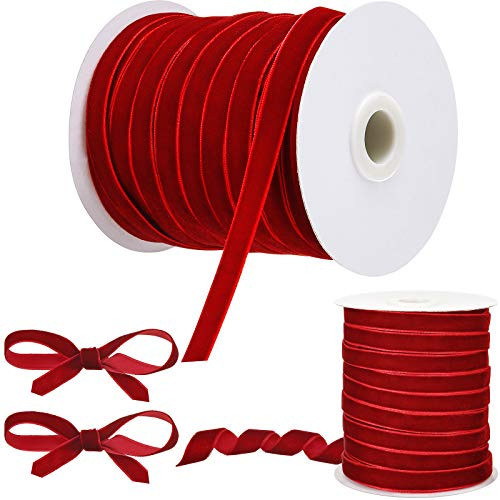 Chuangdi 3/8 Inch, 30 Yard Christmas Burgundy Velvet Ribbon Wide Vintage Velvet Ribbons for Christmas Tree Ornaments Flower Bouquets Wedding Wreath Bow Making DIY Craft Choker | Amazon (US)