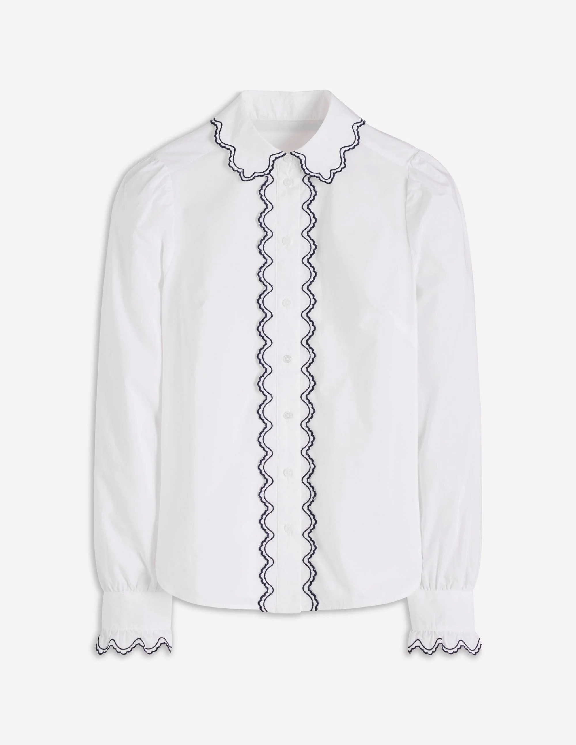 Embroidered Cotton Shirt-White, Navy Embroidery | Boden (US)