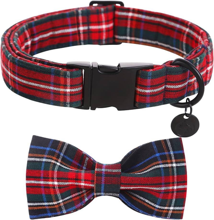 DOGWONG Christmas Red Plaid Dog Collar, Cotton Soft Durable Grid Dog Collar Red Checked Dog Colla... | Amazon (US)