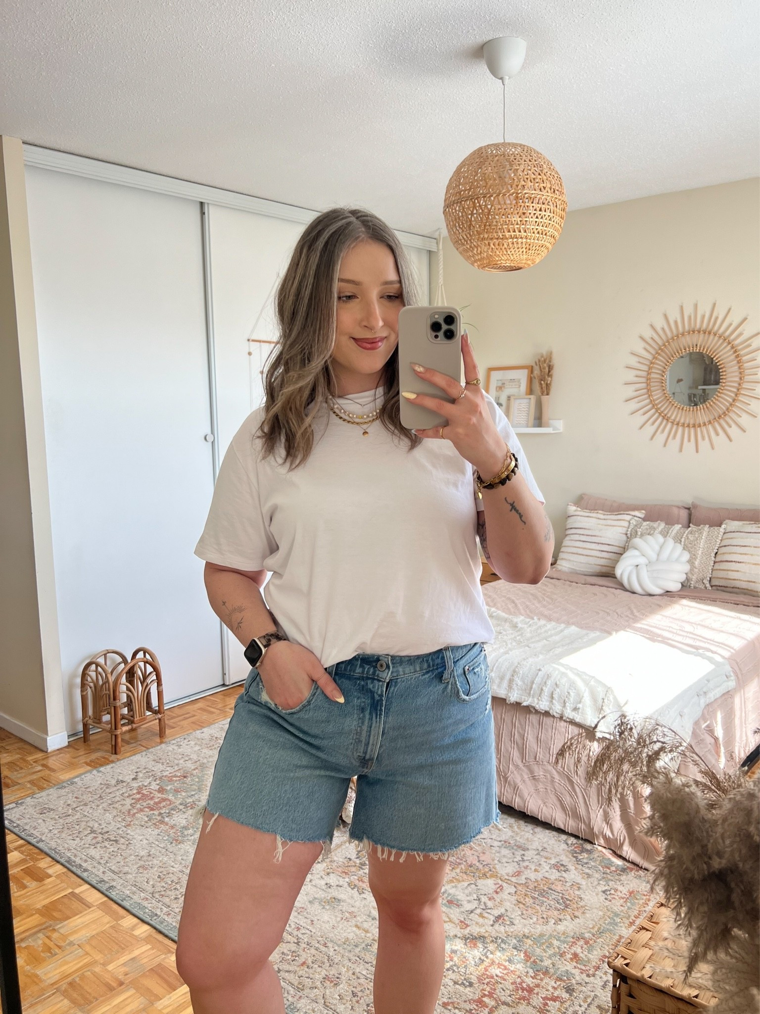 The perfect denim shorts for summer are 25% off + use code SHORTSAF for extra 15% off! They have a 5 inch inseam so you’re covered, but the loose fit around the legs keeps them feeling current. Wearing size 32, I recommend sizing up! Wearing L in the tee

#LTKsummer #LTKsale #LTKmidsize