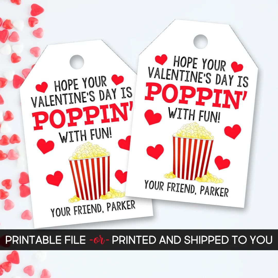 Popcorn Valentine's Day Tag, Popcorn Valentine's Tag, Poppin Valentine, Poporn, Personalized Vale... | Etsy (US)