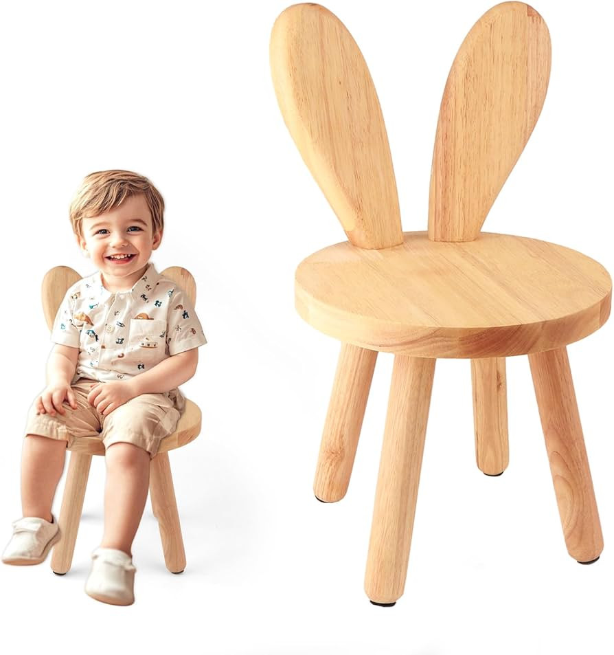 Wooden Step Stool Children Toddler Chair Kids Desk Chair with Non-Slip Foot Mat Wood Wax Oil Craf... | Amazon (US)