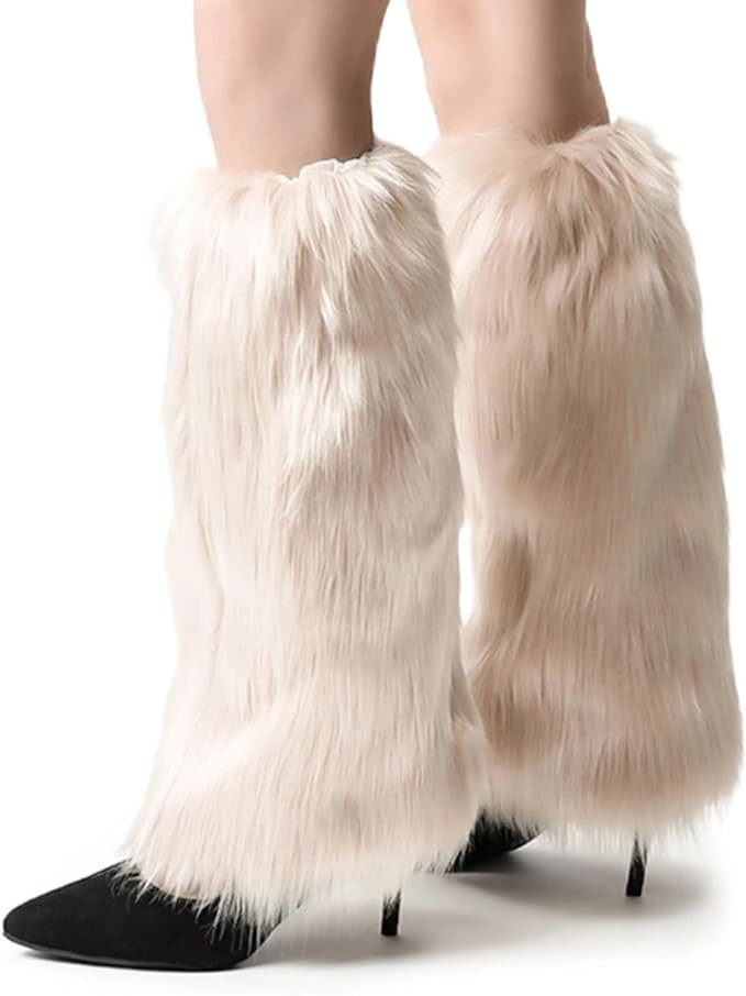 Peecabe Winter Women Faux Fur Fluffy Leg Warmers Fuzzy Long Boot Covers Furry For Christmas | Amazon (US)