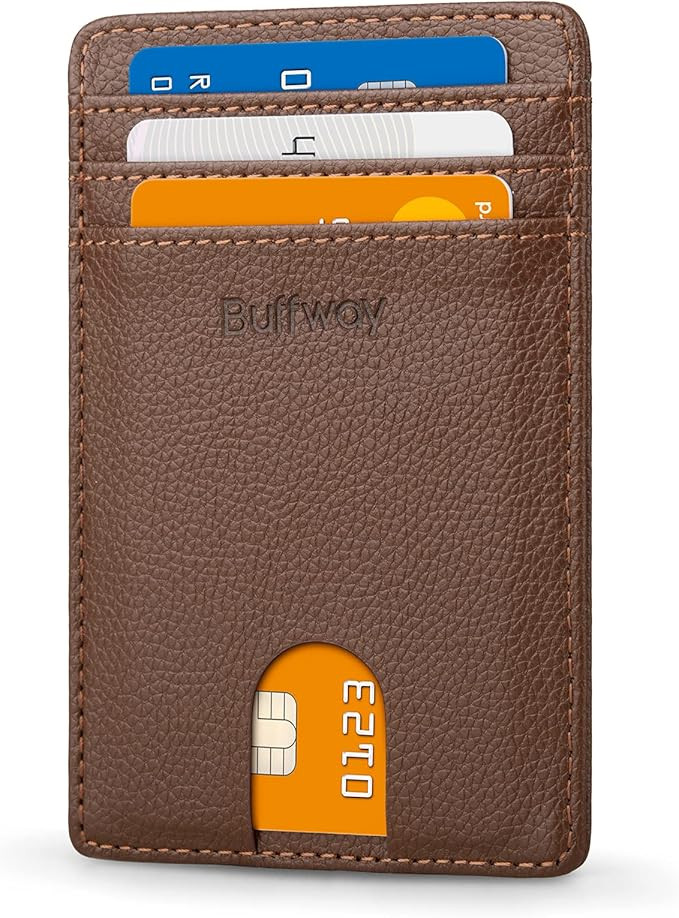 Buffway Mens Slim Wallet, Minimalist Thin Front Pocket Leather Credit Card Holder with RFID Block... | Amazon (US)