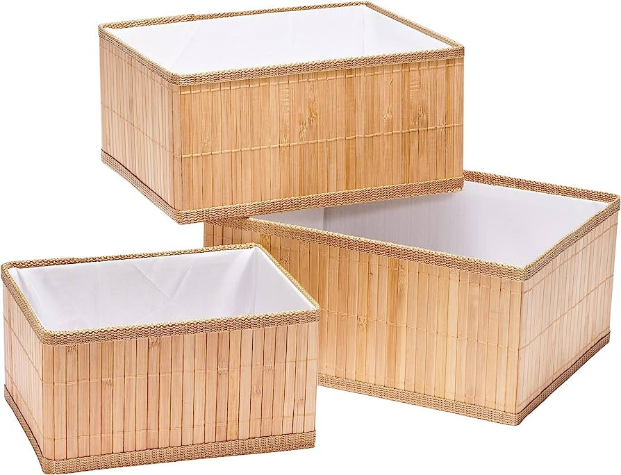 Bamboo Storage Baskets, Set of 3; All-Natural Organizer Bins with Fabric Liner on Inside; Boxes G... | Amazon (US)