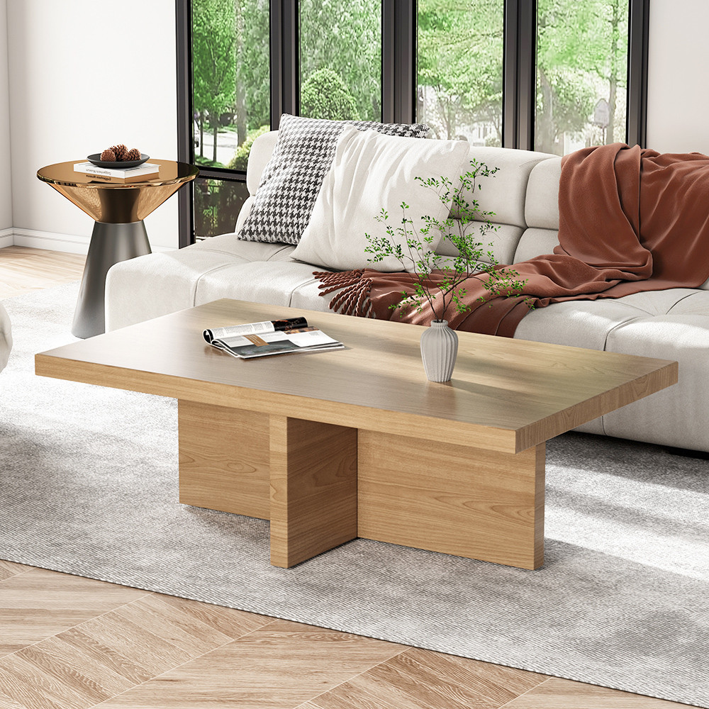 Modern Wood Coffee Table Rectangle-shaped in Natural Rustic | Homary