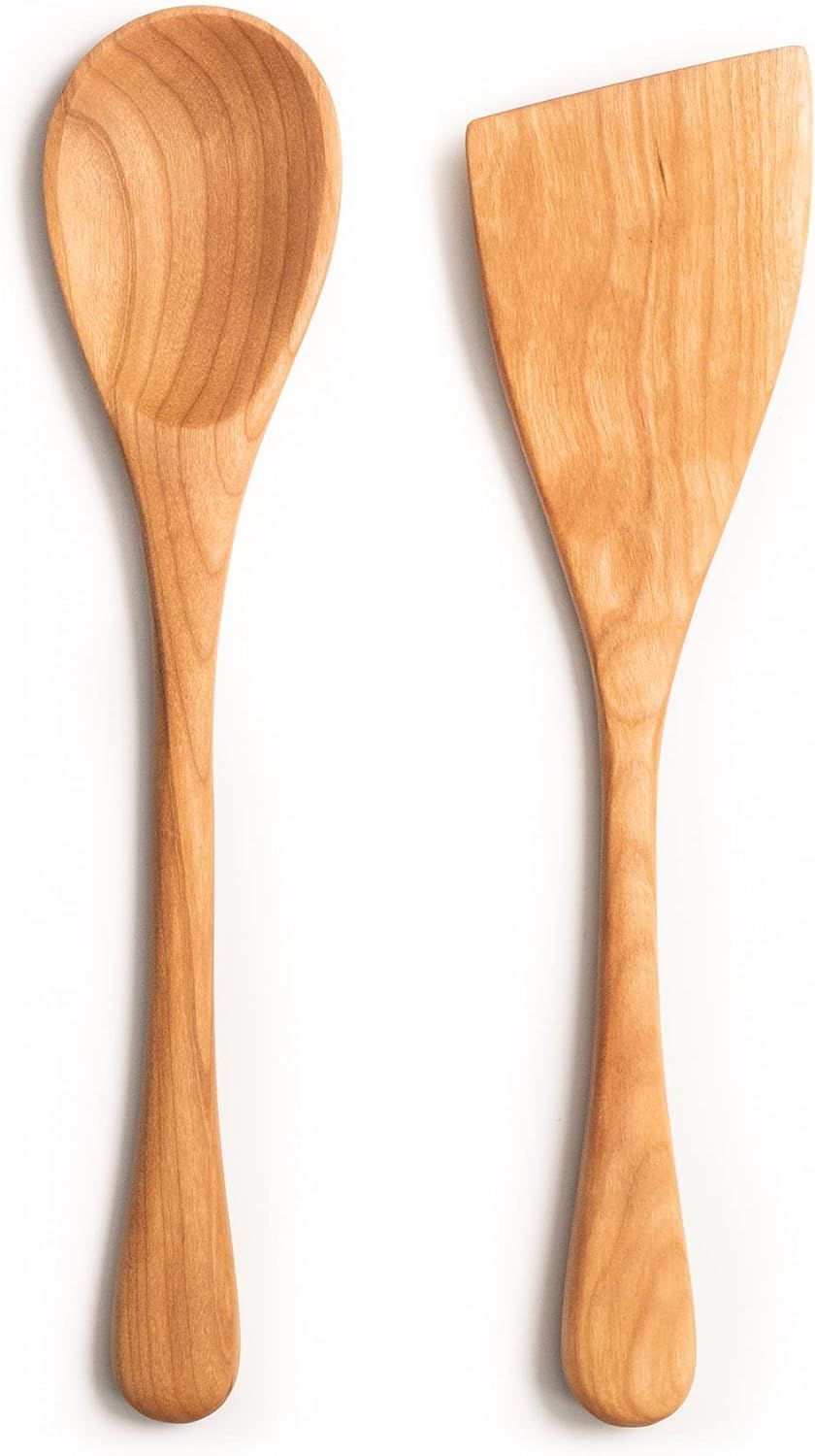 Handmade Wooden Spoon & Spatula Set - 12” Cherry Wood, Hand Carved, Made in the USA with Pennsy... | Amazon (US)