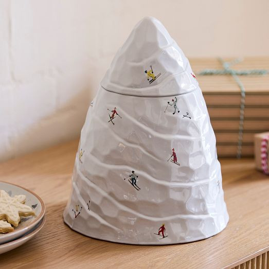 St. Jude Holiday Skiers Stoneware Mountain Cookie Jar | West Elm (US)