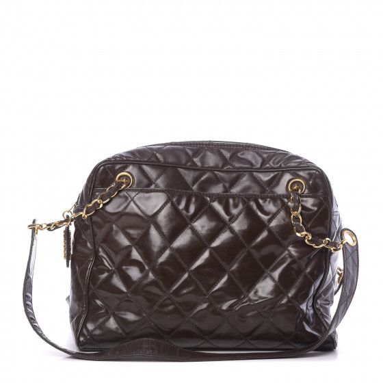 CHANEL Patent Quilted Shoulder Bag Brown | Fashionphile