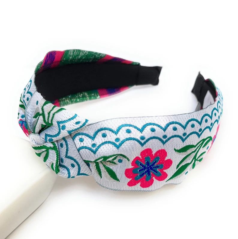 Embroidered Headband, Floral Knot Headband, Boho Knot Headband, Knotted Headband, Spring Headband... | Etsy (US)