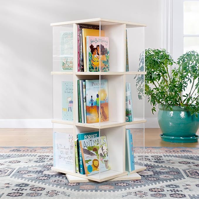 Guidecraft EdQ Rotating Book Display - White: Spinning Plywood Storage Bookshelf with Acrylic Win... | Amazon (US)