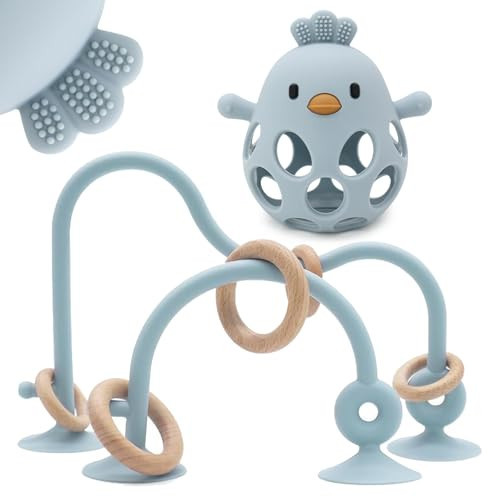 Baby High Chair Suction Toys Teething Chew - Baby Table Toys, Teething Toys Silicone Teethers, Food Grade Silicon for 6 12 18 Months (Blue) | Amazon (US)