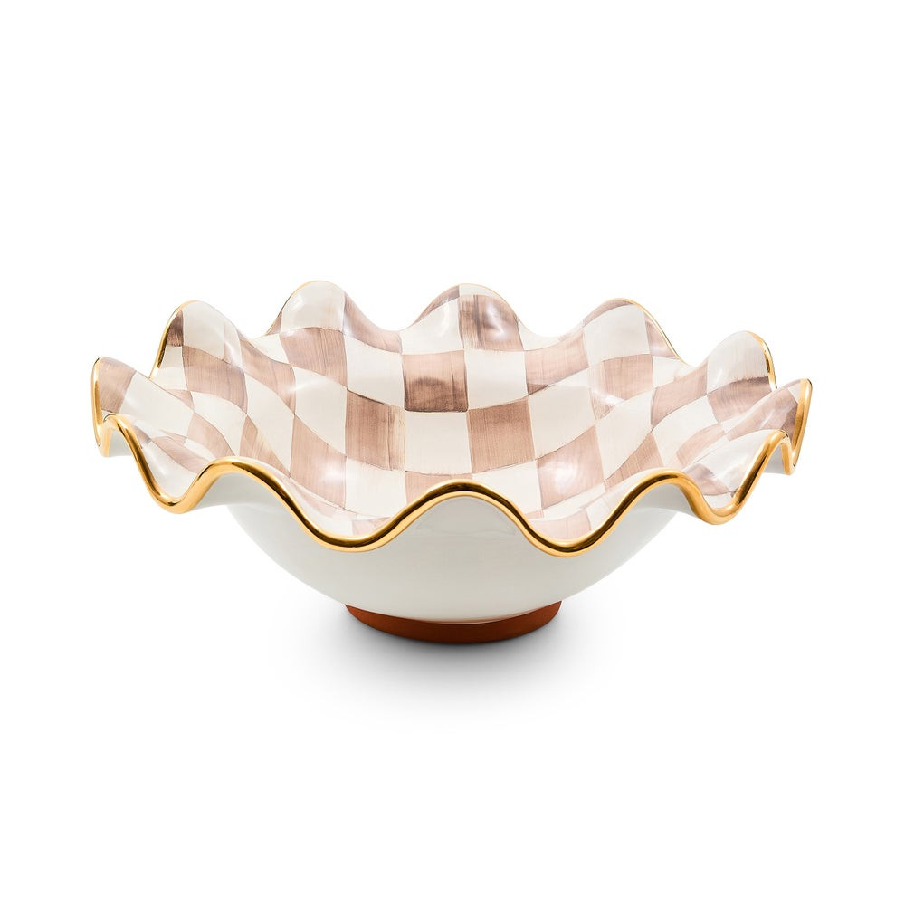 Mocha Check Ceramic Fluted Serving Bowl | MacKenzie-Childs