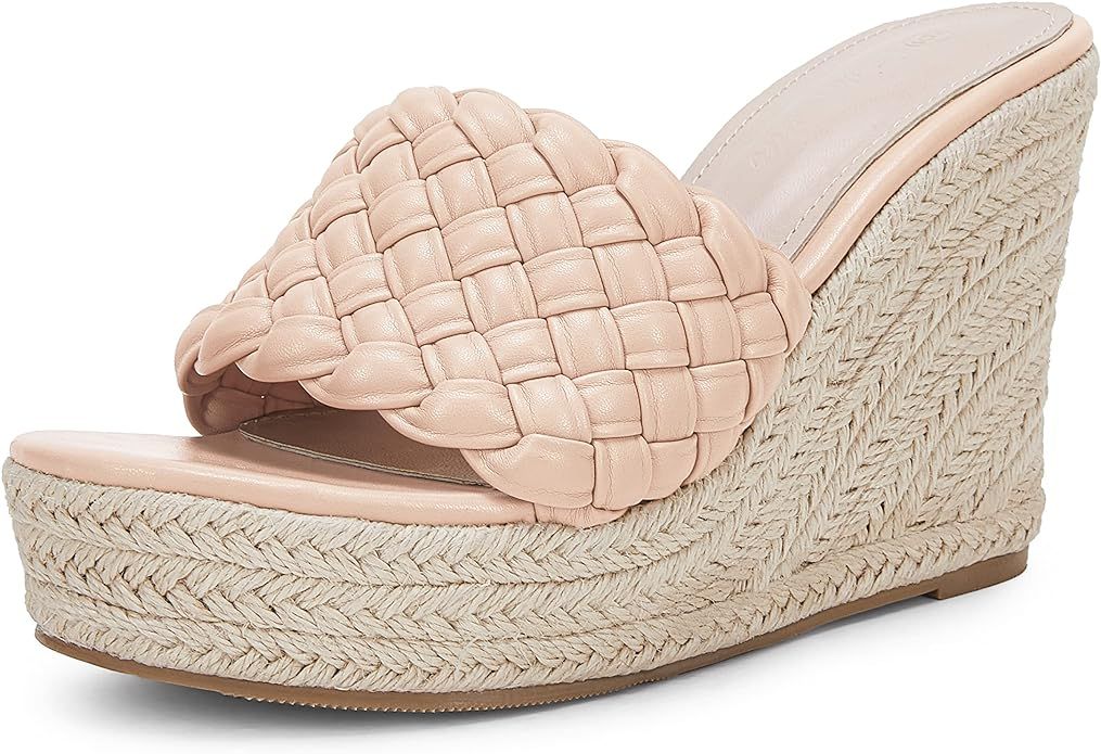 Ermonn Womens Platform Wedge Sandals Espadrilles Braided Open Toe Slip On Summer Mule High Heels | Amazon (US)